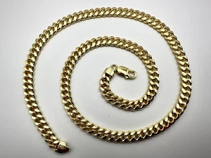 7mm 22” Solid 925 Silver 14k Gold Plated Miami Cuban Link Chain Heavy Necklace - Picture 1 of 9