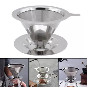 Stainless Steel Mesh Coffee Filter Paperless Pour Over Cone Dripper Reusable - Picture 1 of 8
