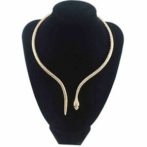14k Yellow Gold Plated Pure 925 Sterling Silver Snake Choker Collar Necklace