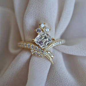 1.50 Carats Asscher Certified Lab Grown Diamond Ring 10k Gold Gift for her - Picture 1 of 10