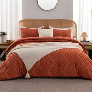 Burnt Orange Queen Comforter Set, Fall Boho Terracotta Lightweight Fluffy Bed... - Picture 1 of 8