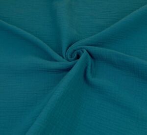 Double Gauze 100% Cotton Fabric Dressmaking Plain Lightweight Muslin, 21 Colors