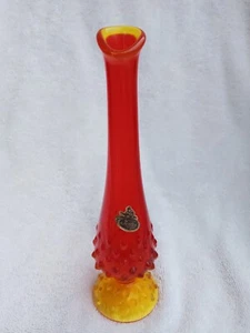 Vtg FENTON 9" Amberina Swung Glass Bud Vase w Original Sticker - Picture 1 of 6