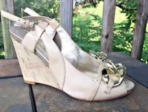 APEPAZZA Slingbacks GOLD SWIRL Wedge Platforms High Heels Womens Shoes Sz 6 👠b2 - Picture 1 of 9