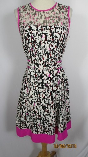 Abito Kate Spade New York nero bianco rosa caldo 2 fasce semi trasparenti