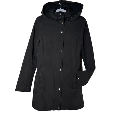 Abrigo Tommy Hilfiger para mujer talla XS negro con bolsillos con capucha Foto 1 de 4