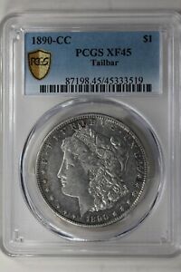 1890-CC 1.00  PCGS  XF45  TAILBAR Morgan Silver Dollar, Miss Liberty Head Dollar