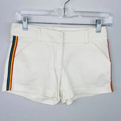 Shorts jeans Anthropologie Drew feminino branco arco-íris corrida listras verão bronzeado 0 - Imagem 1 de 4