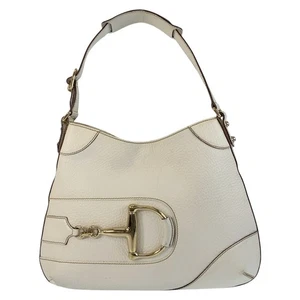 GUCCI Horsebit 137388 Shoulder Bag White Gold Hardware leather GG - Picture 1 of 10