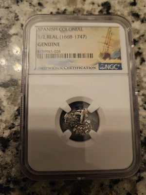 Spanish Colonial Shipwreck 1/2 Real (1668-1747) NGC Certified Genuine - Image 1 of 2