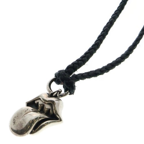 CHROME HEARTS Ciondolo lingua rossetto cuori cromati labbra e lama pelle marrone argento nero