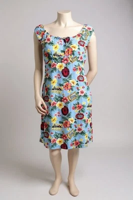 Винтажное гавайское оригинальное хлопковое платье Hilo Hattie с тропическим цветочным узором размер S - Изображение 1 из 4