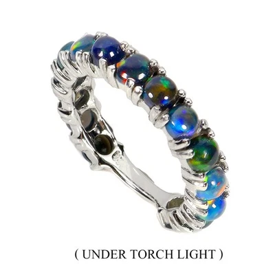 Anillo de plata de ley 925 redondo ópalo negro 4 mm piedras preciosas naturales joyería tamaño 9 Foto 1 de 4