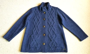Womens Sweater-SAINT JAMES-navy blue wool/alpaca cableknit Fisherman cardigan-12 - Picture 1 of 7
