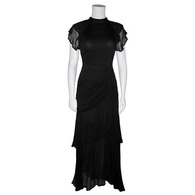 Vestido midi para mujer talla XS Cleobella Cecilia negro cuello alto fluido abertura acanalada Foto 1 de 4