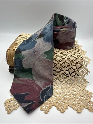 Мужской галстук Tango от Max Raab с цветочным принтом фиолетовый синий 100% вискоза сделано в США - Изображение 1 из 4