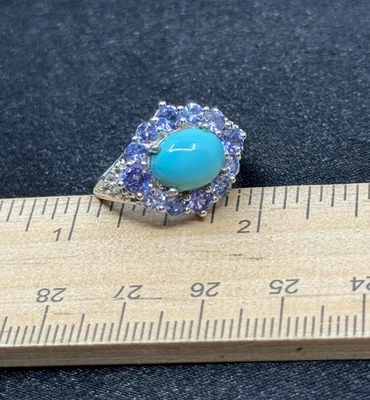 925 Turquoise & Tanzanite Gemstone Ring- 4.9 Grams- Size 6- Vintage Estate Find - Image 1 of 4