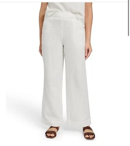 Faherty Women’s White Dream Organic Cotton Gauze Wide Leg Pull On Pants Sz M - Picture 1 of 9