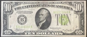 1934 $10 FRN **LIME GREEN SEAL IN EXCEPTIONALLY FINE CONDITION!** A RARE BEAUTY! - Picture 1 of 6