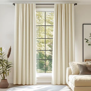 Velvet Curtains Ivory Thermal Insulated Drapes for Bedroom Living Room Light Fil - Picture 1 of 8