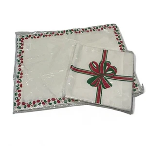Woodard & Charles  Placemats (4) & Napkins (4) Christmas Bow Ribbon Leaves - Picture 1 of 11