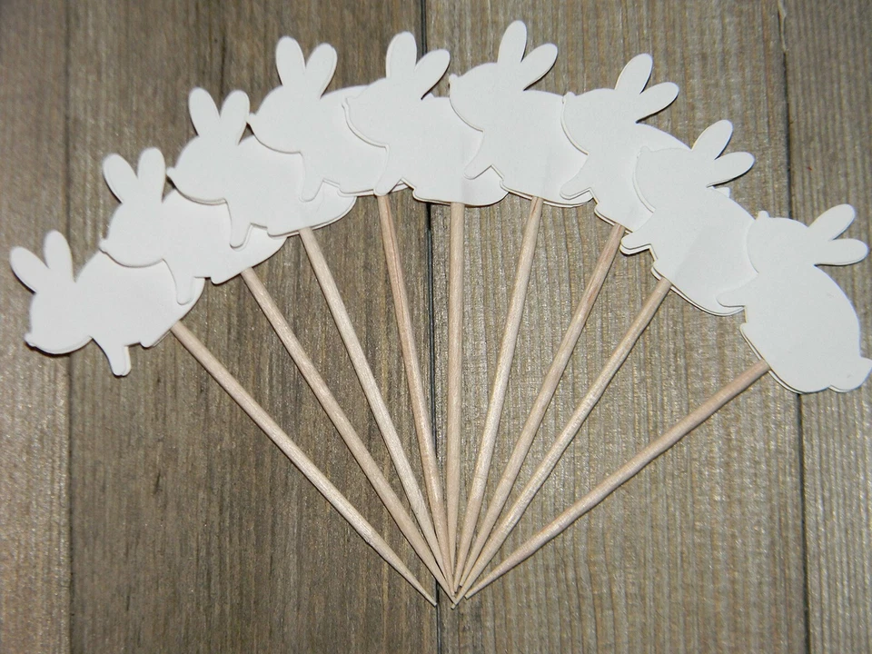 24件白色兔子纸杯蛋糕装饰-复活节婴儿淋浴生日派对装饰品 — 第 1/1 张图片