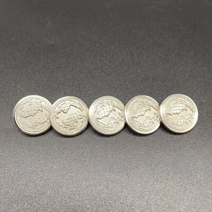Vintage Waterbury Buttons Globe Map Atlas Continent Silver Tone Lot Of 5 U.S.A - Picture 1 of 3