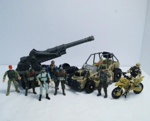 GI JOE Long Range Military Cannon,Jeep, Motorcycle & Figures SEE Toy Lot DETAILS - Picture 1 of 19