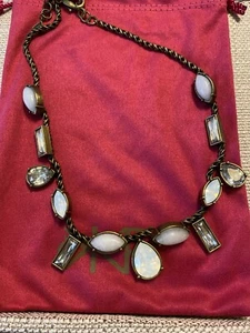 SILPADA KR ANTIQUED BRASS, WHITE JADE & CRYSTAL NECKLACE 20"  - Picture 1 of 3