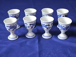 Vintage Set of 8 Jingdezhen Chinese SerpentDragon Blue White Porcelain Sake cups - Picture 1 of 20