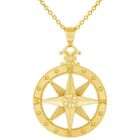 14k Yellow Gold Large Compass Wind Rose Pendant with Chain Necklace