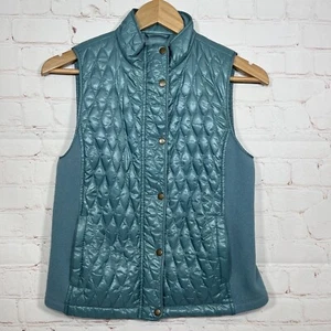 Talbots Quilted Puffer Vest Womens Size Petite Petite Green Full Zip Snap - Picture 1 of 12