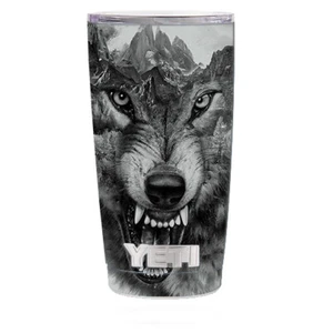 Skin Decal (5-piece kit) for Yeti 20 oz Rambler Tumbler Cup / Angry Wolf Growl - Picture 1 of 1