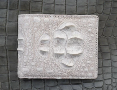 Cartera plegable hecha a mano blanca genuina de cuero con espalda de cuerno de cocodrilo para hombre #G5 Foto 1 de 4