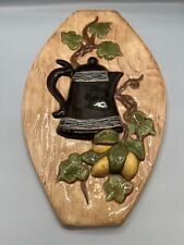 VINTAGE CHALKWARE WALL PLAQUE 70’s  With Black TEA KETTLE