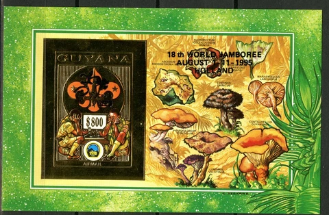 Guyana 1992 Scouts Mushrooms + Overprint Holland Black Block 236 B Gold Imp Cover