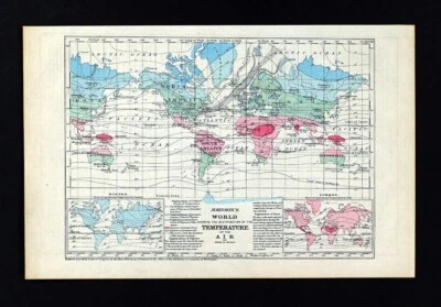 Mapa Mundial Johnson 1874 Temperatura Isotérmica Zonas Climáticas Invierno Verano Medios Foto 1 de 3
