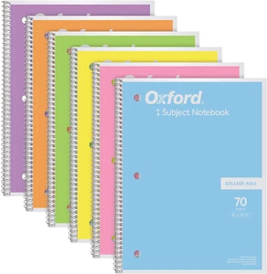 Oxford Spiral Notebook, 1 Subject, College Ruled Paper, 8 X 10-1/2 Inch, Pastel - Picture 1 of 12