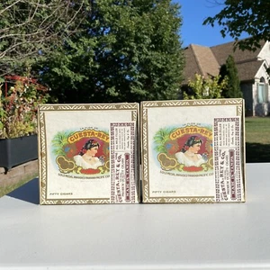 ANTIQUE PAIR OF CUESTA-REY WOOD CIGAR BOX TOBACCO SMOKING TAMPA FLORIDA COUNTRY - Picture 1 of 20