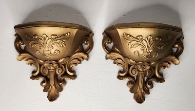 Aplique de pared vintage 1978 Syroco HOMCO imitación planta flor oro 6050 Foto 1 de 4