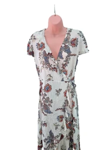 F&F V-Neck Short Sleeve Frill Wrap Dress, Floral Print, Size UK 10, White/Multi - Picture 1 of 14