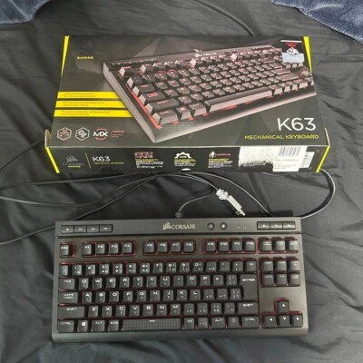 Corsair K63 USB Cherry Red Gaming Keyboard QWERTY Standard CH-9115020-JP Black - Image 1 of 4