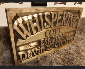 Personalized Wedding Gift Family Name Signs Carved Custom Wooden Sign Last Name - Picture 1 of 6