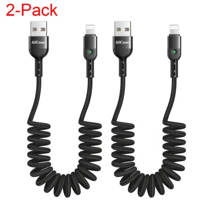 Retractable Coiled Charging Cable Fast Charger Cord for iPhone 14 13 12 11 XR 8 - Image 1 of 4