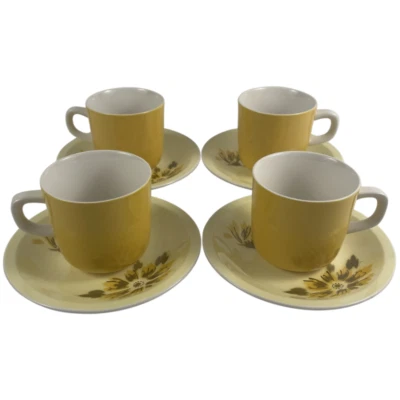 Lote de 4 tazas y platillos Mikasa Sunray vintage pastel de colección amarillo floral Japón Foto 1 de 4