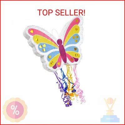BLUE PANDA Butterfly Pinata Pull String - 16.5 x 13 x 3 In, Pink, Yellow & Blue  - Image 1 of 2