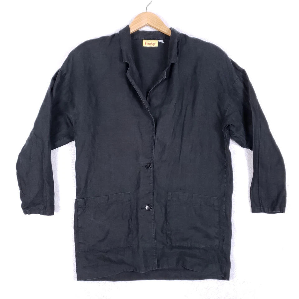 Chaqueta Blazer Larga Vintage Finity 100% Lino Negra Talla 8 Hecha en EE. UU. Foto 1 de 4