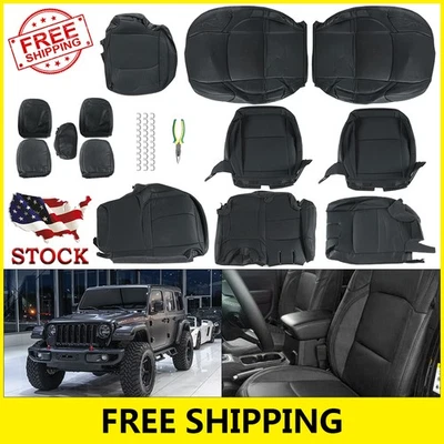 Seat Covers For 2019-2022 Jeep Wrangler 4 Door JL Rubicon Leather Black Red Foto 1 de 4
