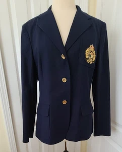Vintage Ralph Lauren Blazer Damen 16 Wappen Krone Baumwolle Navy Gold Knopf Jacke - Bild 1 von 17