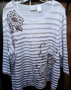 💎💥ALFRED DUNNER Woman💥💎 3/4 Sleeve Striped Floral  Ombré Top Stretch 1X - Picture 1 of 4